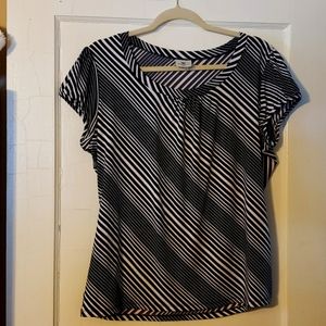Worthington Cap Sleeve Blk&Wht Stripe Top Sz L